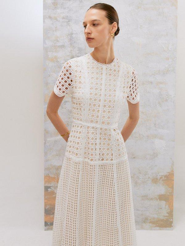 pomelo VERSE Embellished Laser Cut Midi Dress - White