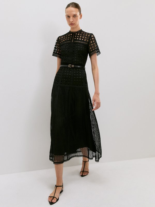 Pomelo VERSE Embellished Laser Cut Short Sleeve Blouse - Black