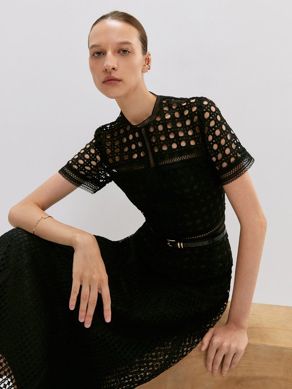 pomelo VERSE Embellished Laser Cut Short Sleeve Blouse - Black