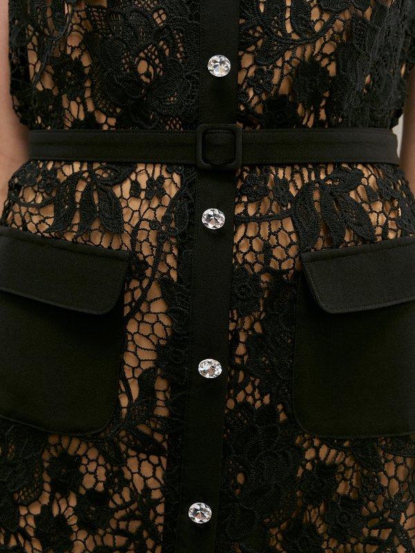 Pomelo VERSE Floral Lace Collared Button Mini Dress - Black