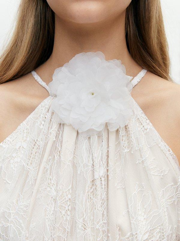 Pomelo VERSE Flower Motif Lace Halter Mini Dress - White