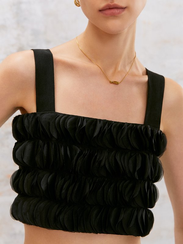 Pomelo VERSE Layered Circle-Crepe Square Neck Cami Top - Black