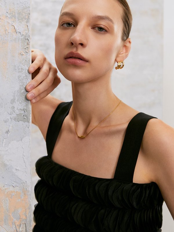 pomelo VERSE Layered Circle-Crepe Square Neck Cami Top - Black