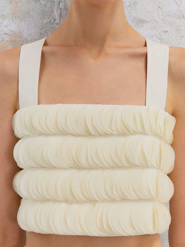 Pomelo VERSE Layered Circle-Crepe Square Neck Cami Top - Cream