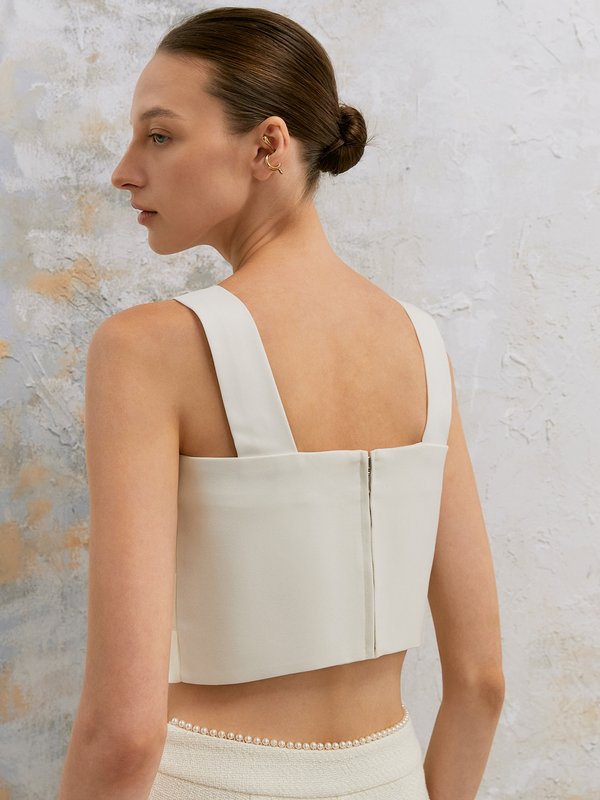 Pomelo VERSE Layered Circle-Crepe Square Neck Cami Top - Cream