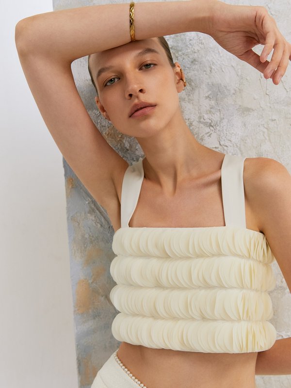 pomelo VERSE Layered Circle-Crepe Square Neck Cami Top - Cream