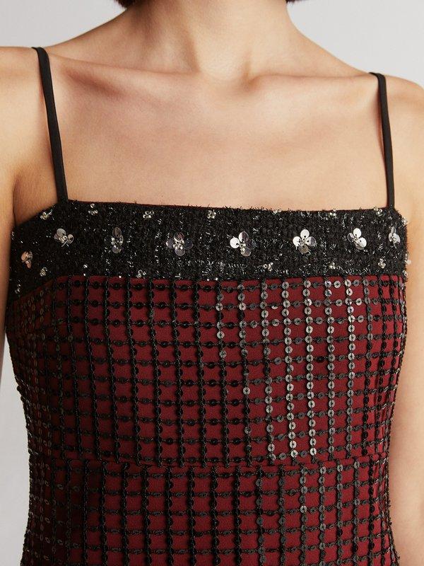 Pomelo VERSE Layered Sequin Spaghetti Mini Dress - Burgendy