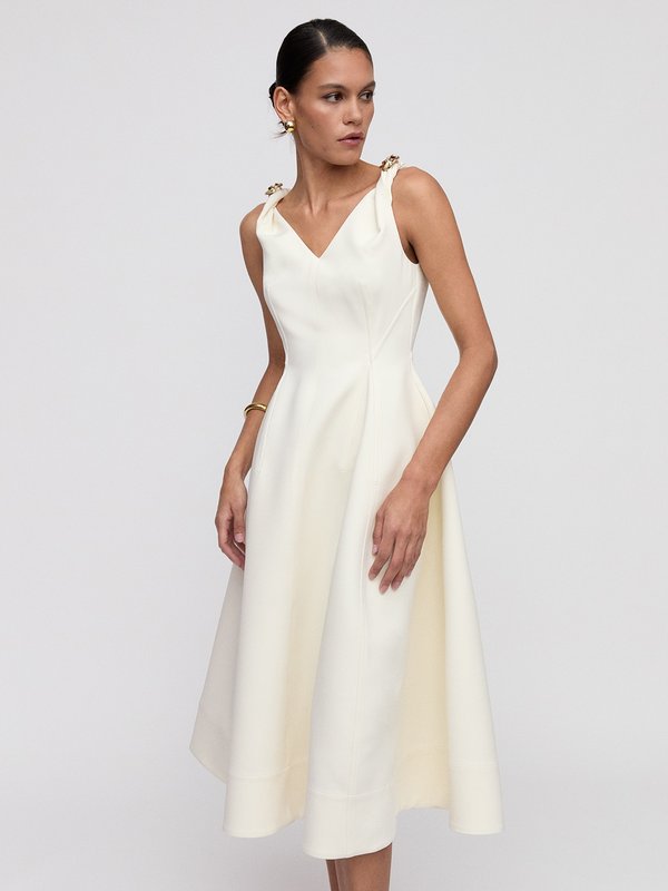 Pomelo VERSE Twist-Detail Dress With Hardware - Ivory