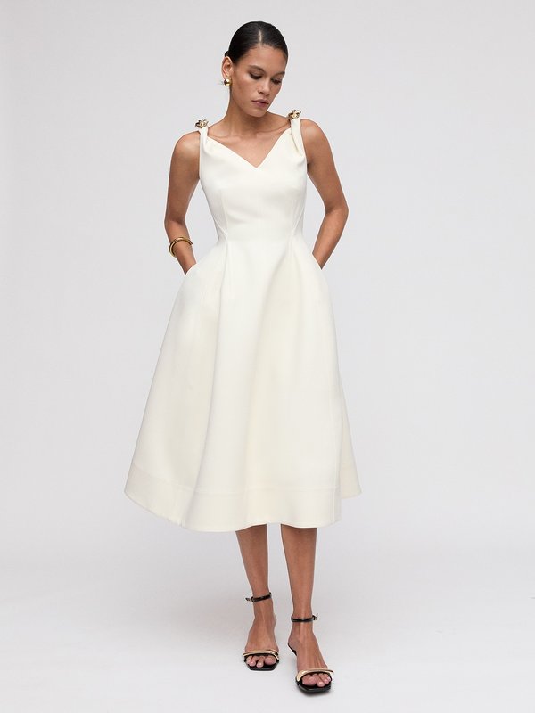 pomelo VERSE Twist-Detail Dress with Hardware - Ivory