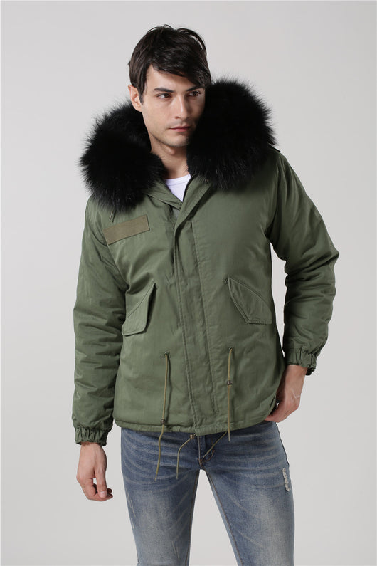 Pomkin Men's Black Fur Convertible Green Parka - Short