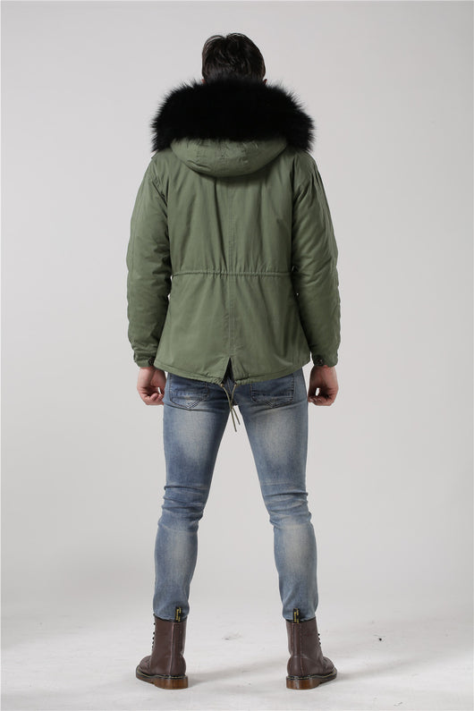 Pomkin Men's Black Fur Convertible Green Parka - Short
