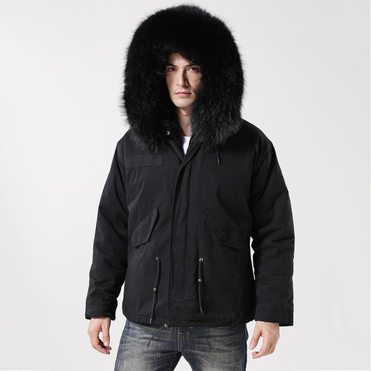 Pomkin Men's Black Fur Lined Convertible Parka - Short