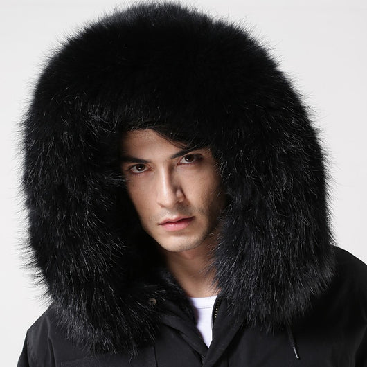 Pomkin Men's Black Fur Lined Convertible Parka - Short