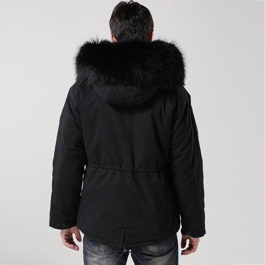 Pomkin Men's Black Fur Lined Convertible Parka - Short