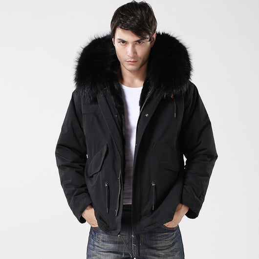 pomkin Men's Black Fur Lined Convertible Parka - Short