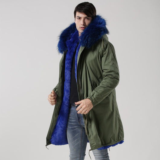 Pomkin Men's Blue Fur Lined Green Convertible Parka
