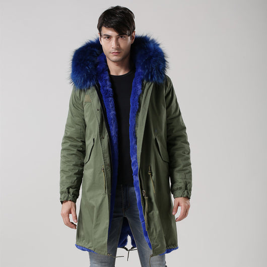 Pomkin Men's Blue Fur Lined Green Convertible Parka