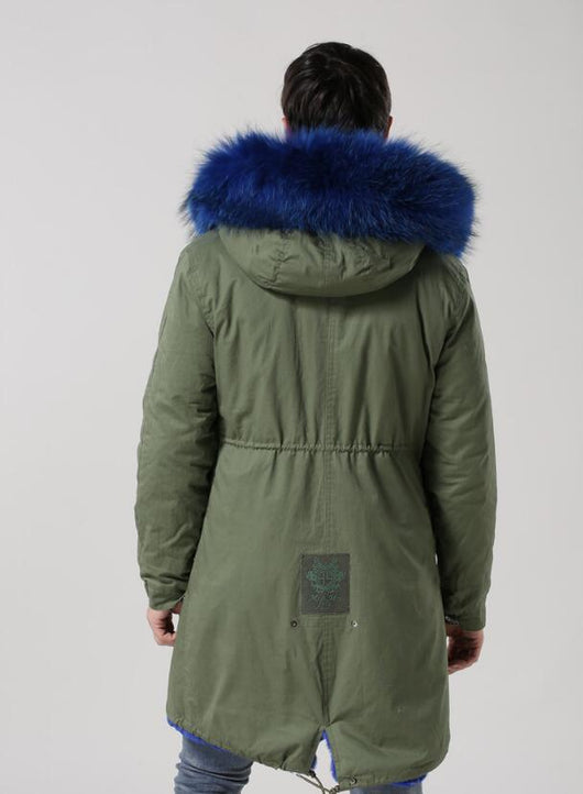 Pomkin Men's Blue Fur Lined Green Convertible Parka