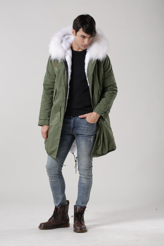 Pomkin Men's White Fur Lined Green Convertible Parka