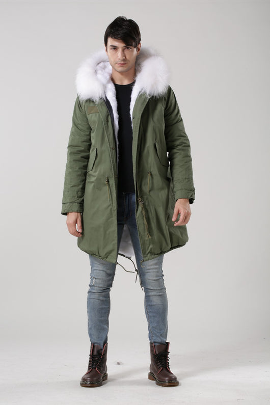 Pomkin Men's White Fur Lined Green Convertible Parka