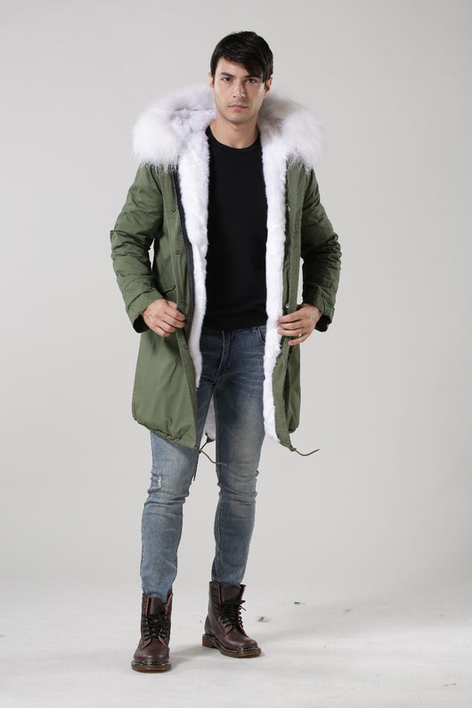 Pomkin Men's White Fur Lined Green Convertible Parka