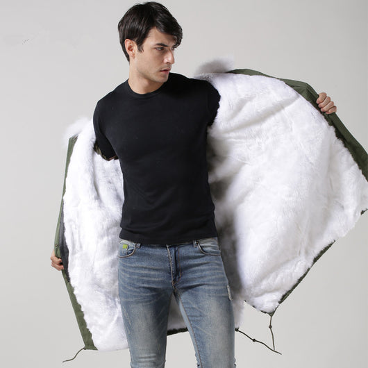 pomkin Men's White Fur Lined Green Convertible Parka