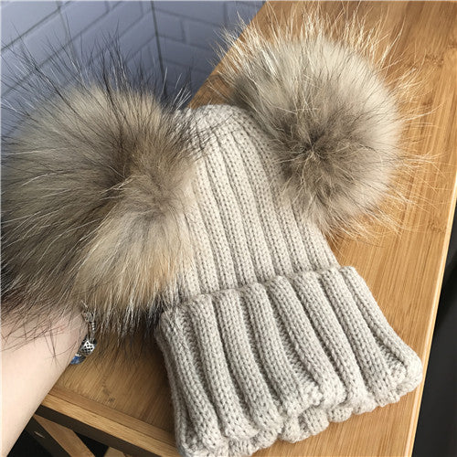 Pomkin Mini Beige Double Natural Pomkin Fur Pom Hat