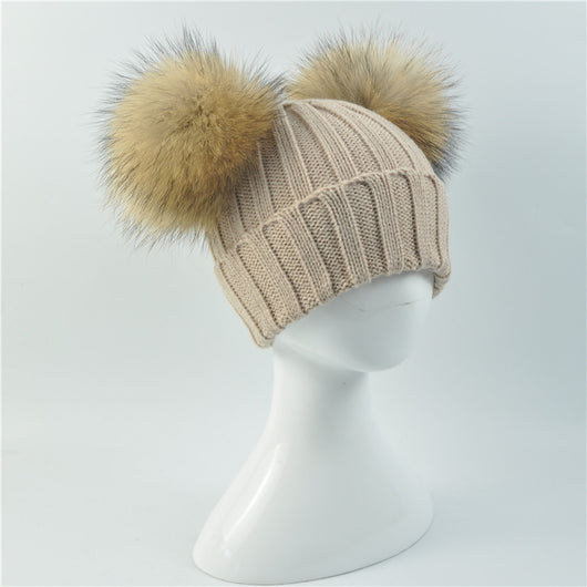 Pomkin Mini Beige Double Natural Pomkin Fur Pom Hat