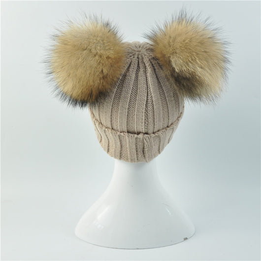 Pomkin Mini Beige Double Natural Pomkin Fur Pom Hat