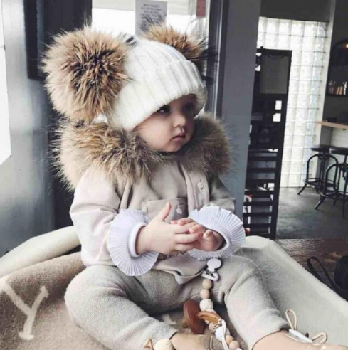 Pomkin Mini White Double Natural Pomkin Fur Pom Hat