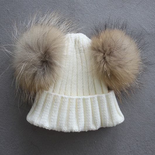 pomkin Mini White Double Natural Pomkin Fur Pom Hat