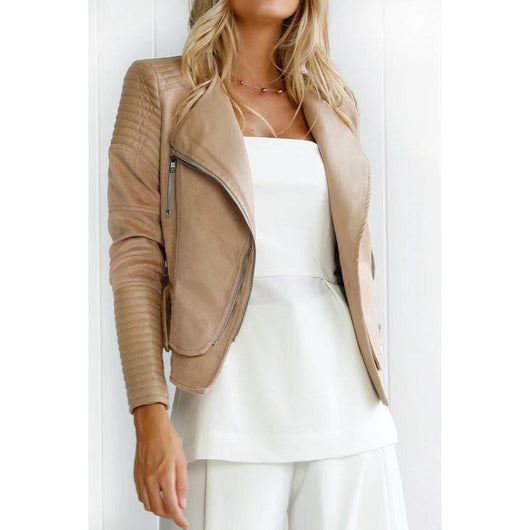 Pomkin ALISSA VEGAN LEATHER BIKER JACKET- BEIGE