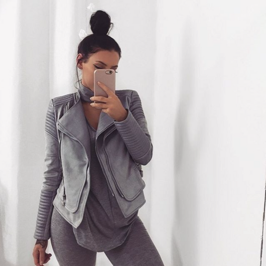 Pomkin ALISSA VEGAN LEATHER BIKER JACKET- GREY