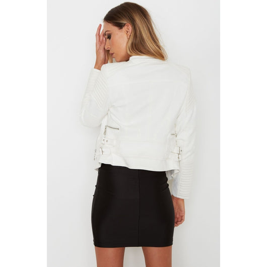 Pomkin ALISSA VEGAN LEATHER BIKER JACKET- WHITE