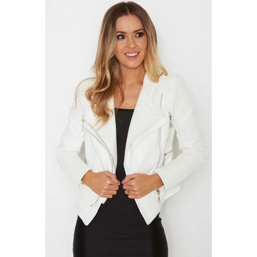 pomkin ALISSA VEGAN LEATHER BIKER JACKET- WHITE