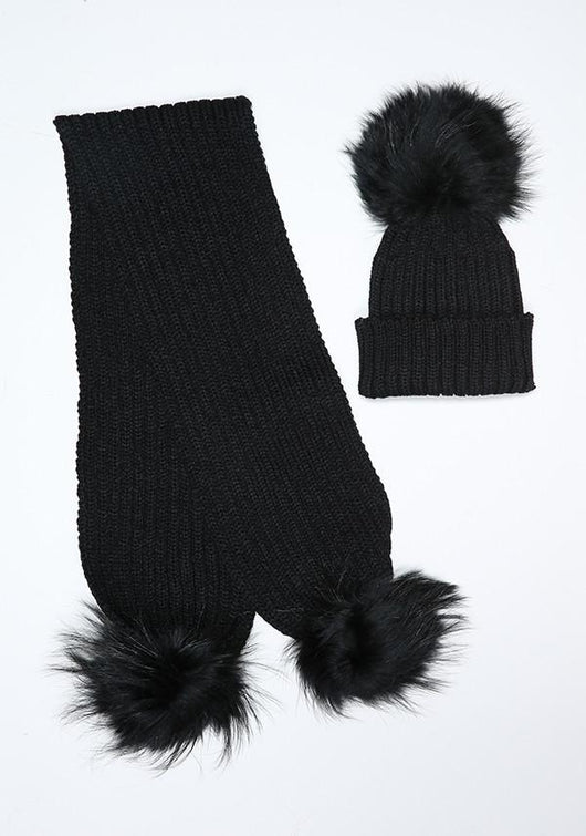 Pomkin All Black Pomkin Hat + Scarf Set