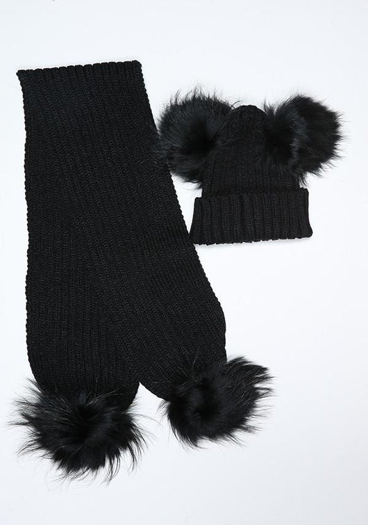 Pomkin All Black Pomkin Hat + Scarf Set