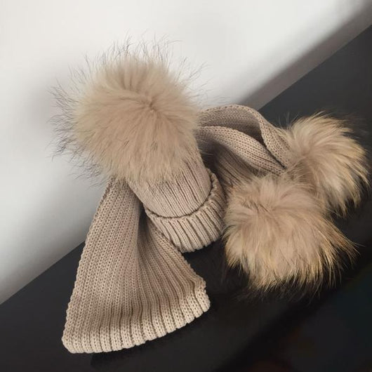Pomkin Beige Pomkin Hat + Scarf Set