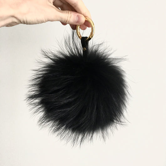 pomkin Black Fur Pom Keychain