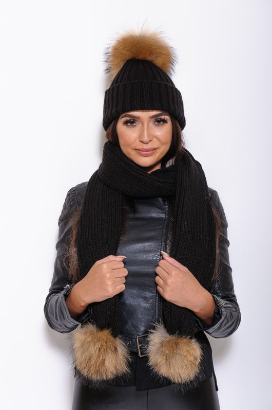 pomkin Black Pomkin Hat + Scarf Set