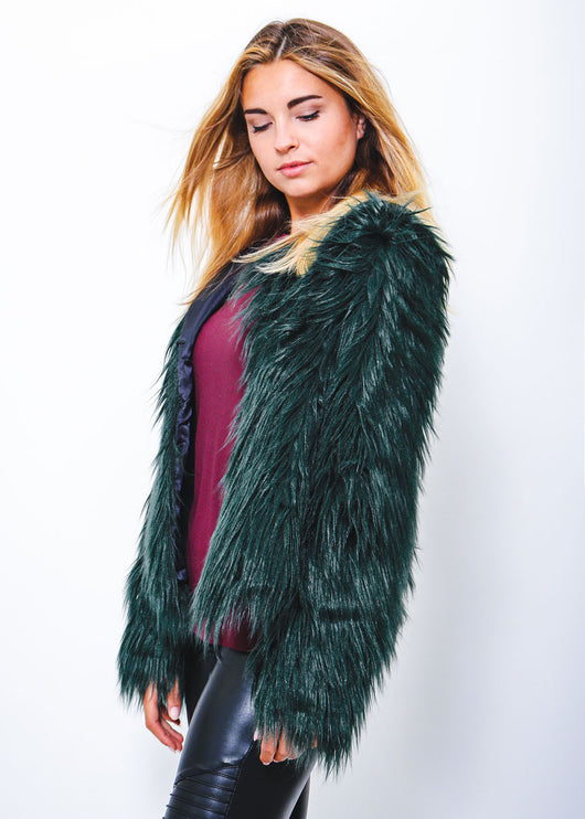 Pomkin Bridget Faux Fur Jacket - Emerald Green
