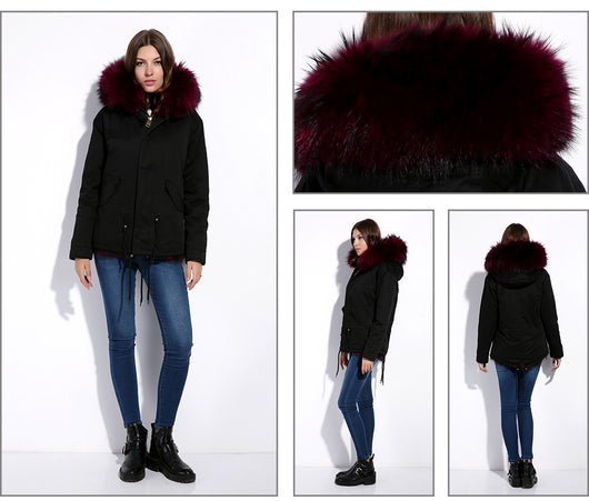 Pomkin Burgundy Fur Black Parka