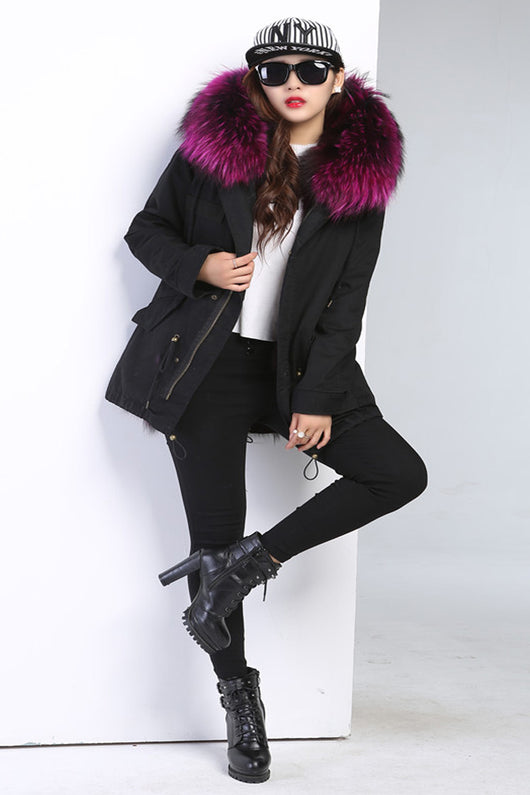 Pomkin Burgundy Fur Black Parka
