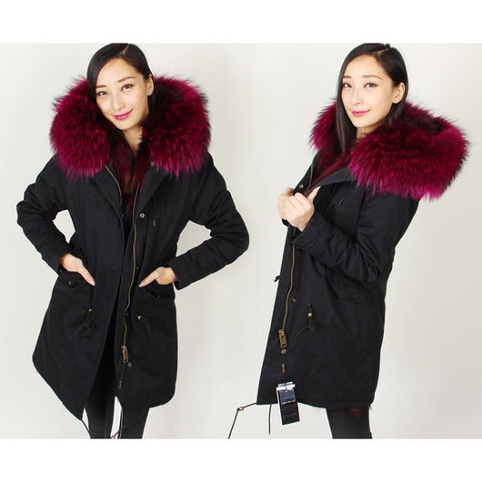 Pomkin Burgundy Fur Black Parka