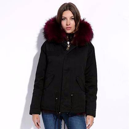 pomkin Burgundy Fur Black Parka