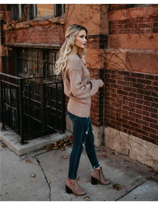 Pomkin CLAIRE Backless Bow Tie Sweater - Blush Pink