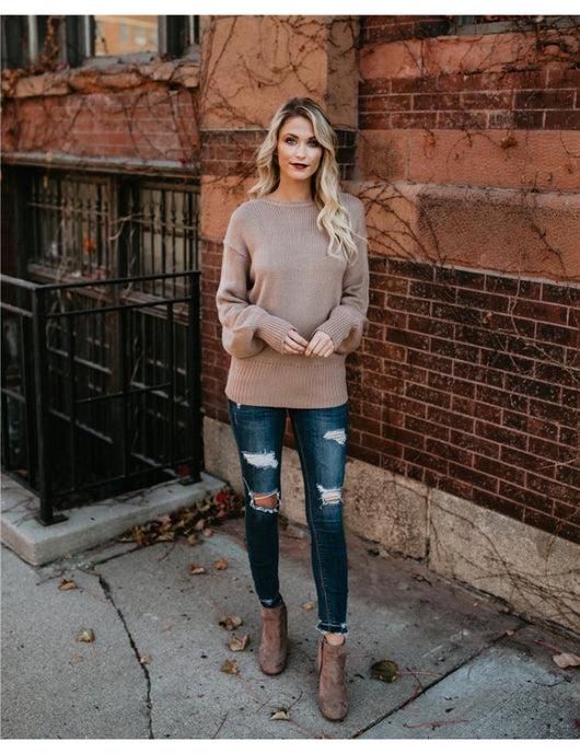 Pomkin CLAIRE Backless Bow Tie Sweater - Blush Pink