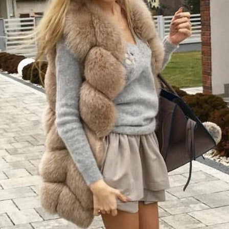 Pomkin Fox Fur Vest Gilet - Cream