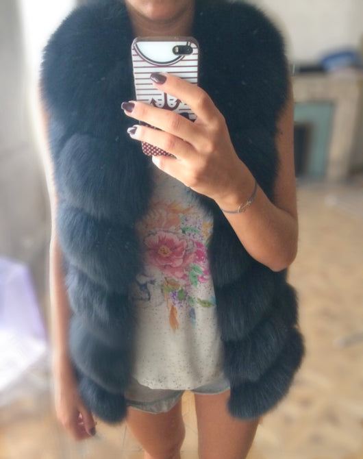 Pomkin Fox Fur Vest Gilet - Dark Grey