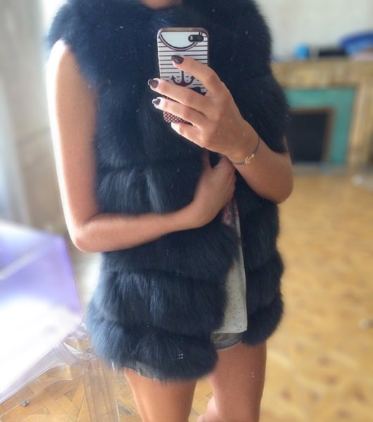 pomkin Fox Fur Vest Gilet - Dark Grey
